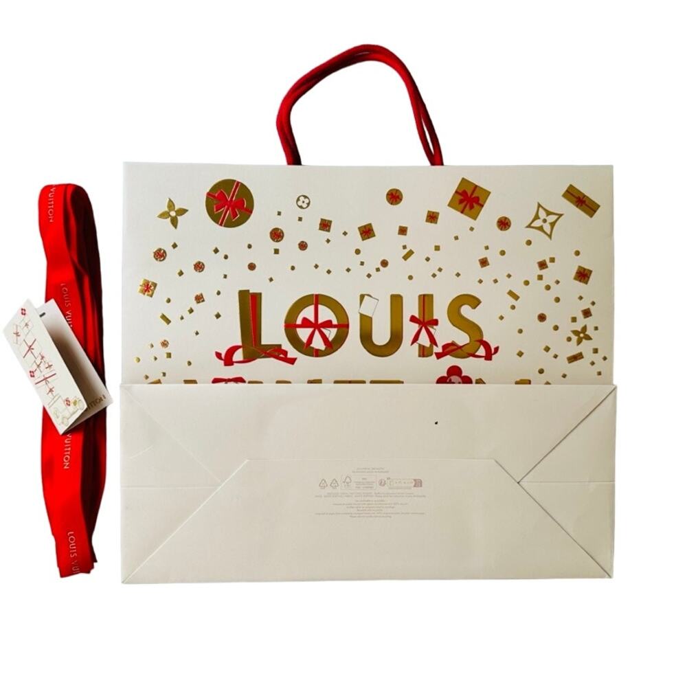 Louis Vuitton Holiday Bag & Ribbon/Card Authentic Red Gold Decor Display Storage - Picture 2 of 5